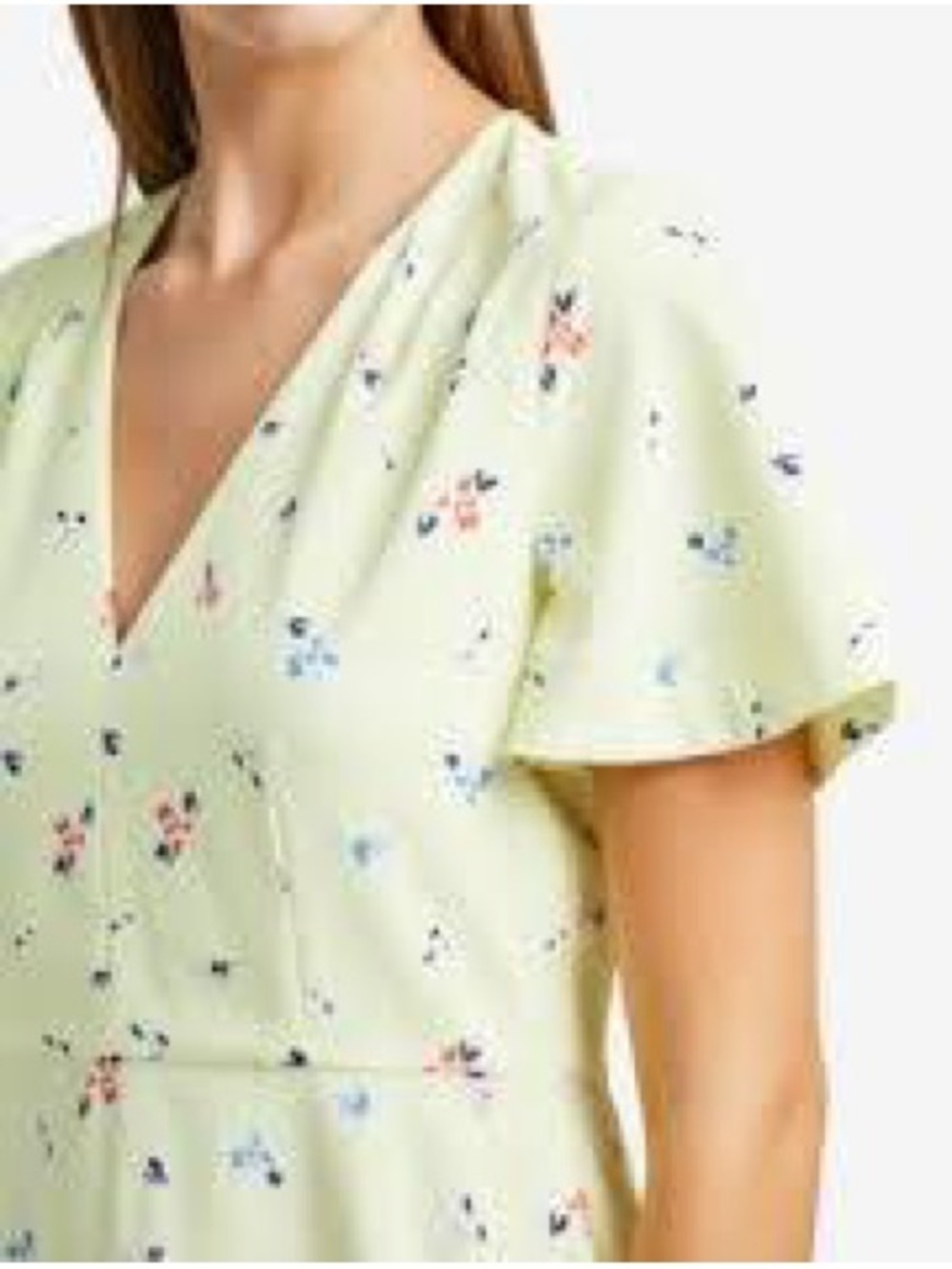 French Connection Yellow Floral Flutter Sleeve Skater Dress - Size US 6 - Picture 12 of 16